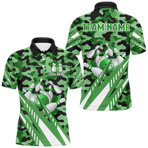 Custom Green Camo Bowling Shirts For Men, Personalized Bowling Team Jerseys NQS8609