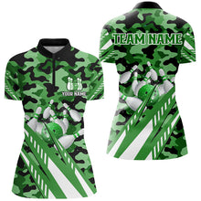 Load image into Gallery viewer, Custom Green Camo Bowling Shirts For Women, Personalized Bowling Team Jerseys NQS8609