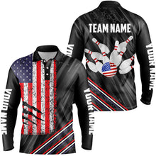 Load image into Gallery viewer, Personalized Black Camo American Flag Bowling Team Shirts For Men, Patriotic Bowling Gifts For Bowlers NQS8611