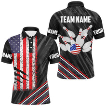 Load image into Gallery viewer, Personalized Black Camo American Flag Bowling Team Shirts For Men, Patriotic Bowling Gifts For Bowlers NQS8611