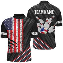 Load image into Gallery viewer, Personalized Black Camo American Flag Bowling Team Shirts For Men, Patriotic Bowling Gifts For Bowlers NQS8611