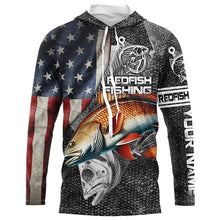 Load image into Gallery viewer, Redfish fishing American flag patriotic Long Sleeve UV protection Custom fishing shirts NQS1086