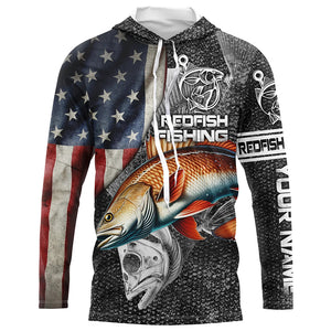 Redfish fishing American flag patriotic Long Sleeve UV protection Custom fishing shirts NQS1086