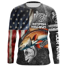 Load image into Gallery viewer, Redfish fishing American flag patriotic Long Sleeve UV protection Custom fishing shirts NQS1086