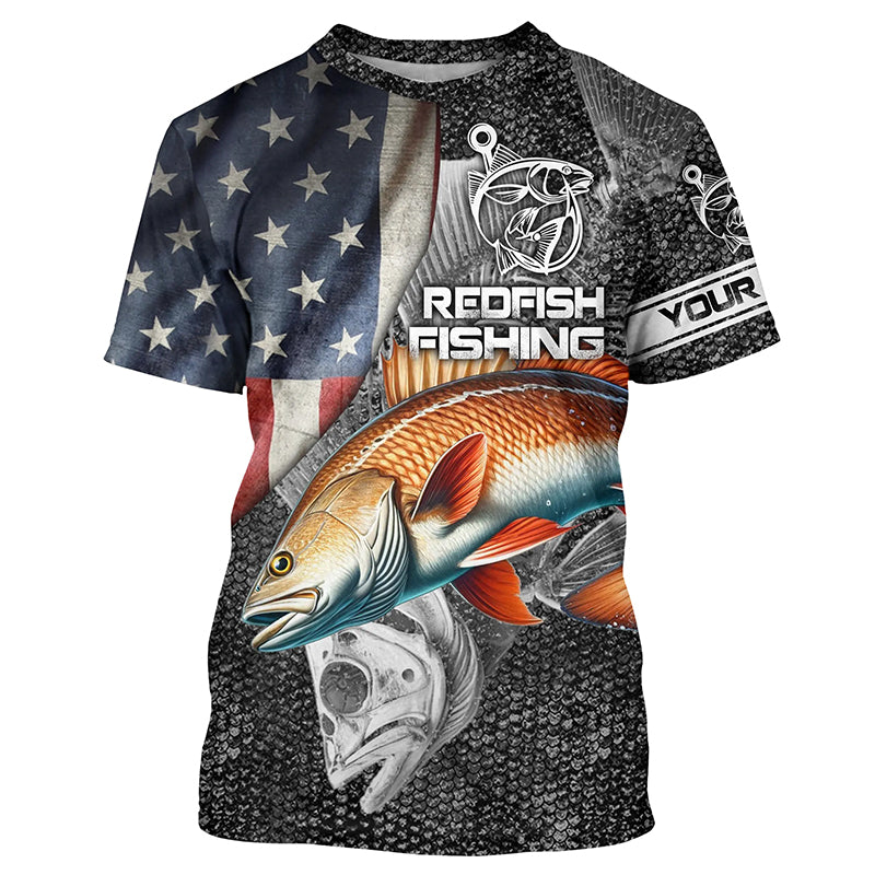 Redfish fishing American flag patriotic Long Sleeve UV protection Custom fishing shirts NQS1086