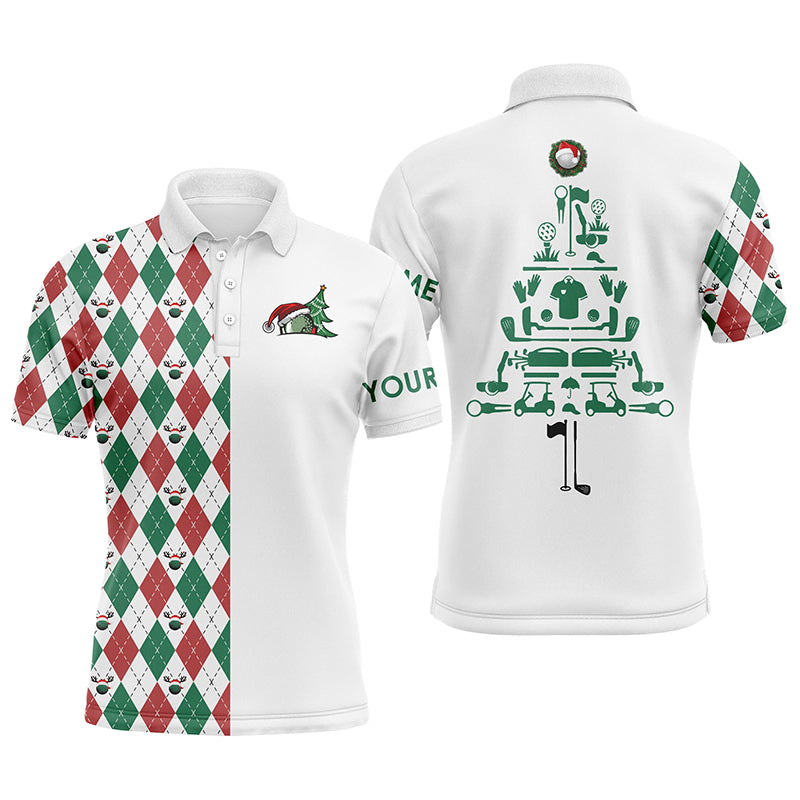 Funny Christmas Mens golf polo shirts custom Christmas tree golf icons, Christmas golf gifts NQS4252