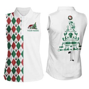 Funny Christmas Womens sleeveless polo shirts custom Christmas tree golf icons, Christmas golf gifts NQS4252