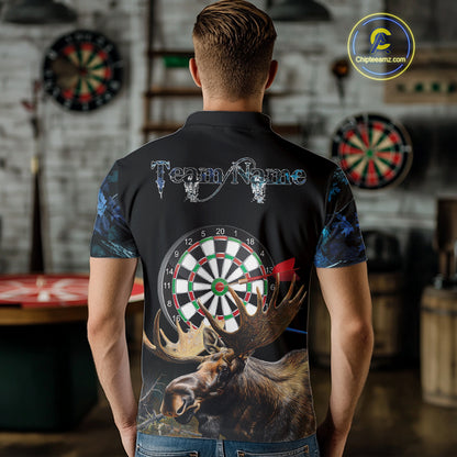 Personalized Black and Blue Camo Moose Darts Shirts For Men Custom Darts Team Jerseys NQS10975