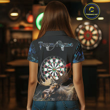 Load image into Gallery viewer, Personalized Black and Blue Camo Moose Darts Shirts For Women Custom Darts Team Jerseys NQS10975