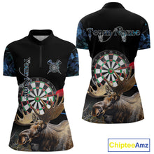 Load image into Gallery viewer, Personalized Black and Blue Camo Moose Darts Shirts For Women Custom Darts Team Jerseys NQS10975