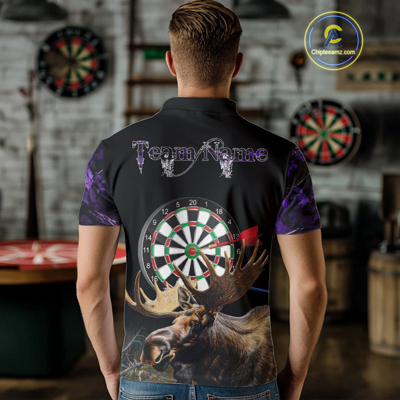 Personalized Black and Purple Camo Moose Darts Shirts For Men Custom Darts Team Jerseys NQS10976