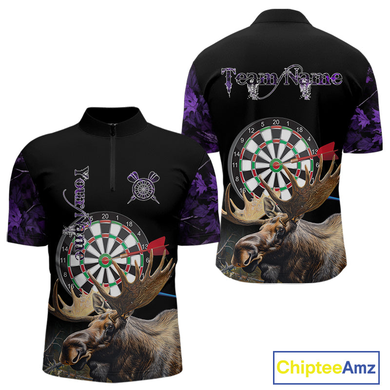 Personalized Black and Purple Camo Moose Darts Shirts For Men Custom Darts Team Jerseys NQS10976