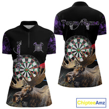 Load image into Gallery viewer, Personalized Black and Purple Camo Moose Darts Shirts For Women Custom Darts Team Jerseys NQS10976