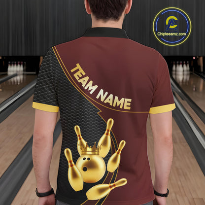Red and Gold Bowling shirts for men Custom Team Bowling Polo, 1/4 zip Shirt bowlers Outfit NQS10973