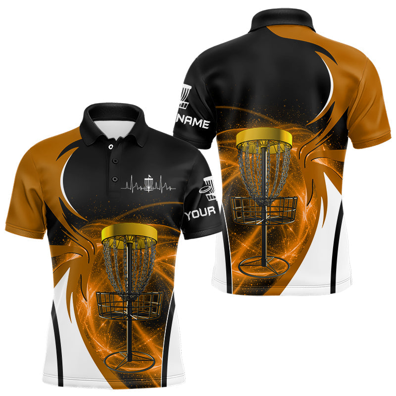 Mens disc golf polo shirt custom disc golf basket, personalized disc golf gifts | Orange NQS9090