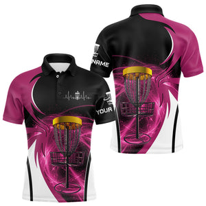 Mens disc golf polo shirt custom disc golf basket, personalized disc golf gifts | Pink NQS9091