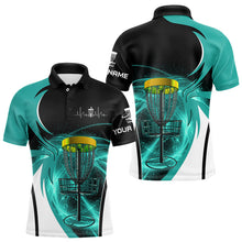 Load image into Gallery viewer, Mens disc golf polo shirt custom disc golf basket, personalized disc golf gifts | Cyan Blue NQS9092