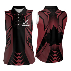 Black and Red Canadian Flag Womens Sleeveless Polo Shirts Custom Patriotic Golf Gifts For Women NQS9096