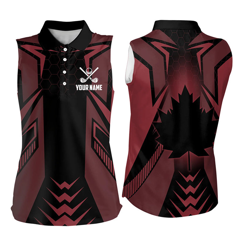 Black and Red Canadian Flag Womens Sleeveless Polo Shirts Custom Patriotic Golf Gifts For Women NQS9096