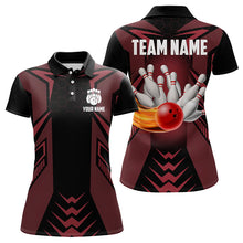 Load image into Gallery viewer, Personalized Black and Red Flame Bowling Polo, Quarter Zip Shirts For Women Custom Bowling Team Jersey NQS9097