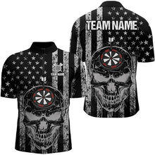 Load image into Gallery viewer, Black and White American Flag Skull Dart Polo, Quarter Zip Shirt For Men Custom Patriotic Dart Shirt NQS9099