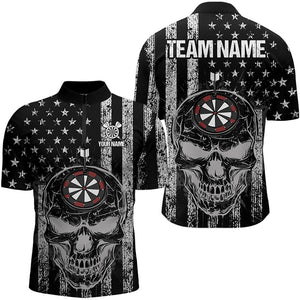 Black and White American Flag Skull Dart Polo, Quarter Zip Shirt For Men Custom Patriotic Dart Shirt NQS9099