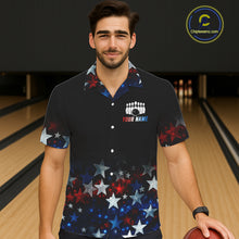 Load image into Gallery viewer, Personalized Red, White and Blue Stars Pattern Bowling Team Hawaiian Shirts Patriotic Bowling Gifts NQS11169
