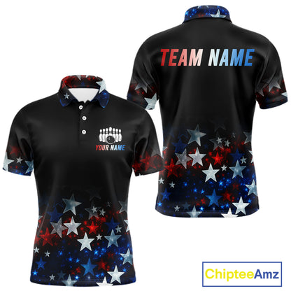 Personalized Red, White and Blue Stars Pattern Bowling Team Shirts For Men Patriotic Bowling Gifts NQS11169