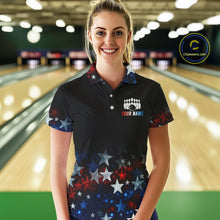 Load image into Gallery viewer, Personalized Red, White and Blue Stars Pattern Bowling Team Shirts For Women Patriotic Bowling Gifts NQS11169