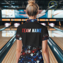 Load image into Gallery viewer, Personalized Red, White and Blue Stars Pattern Bowling Team Shirts For Women Patriotic Bowling Gifts NQS11169