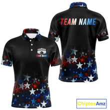 Load image into Gallery viewer, Personalized Red, White and Blue Stars Pattern Bowling Team Shirts For Men Patriotic Bowling Gifts NQS11169