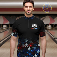Load image into Gallery viewer, Personalized Red, White and Blue Stars Pattern Bowling Team Shirts For Men Patriotic Bowling Gifts NQS11169