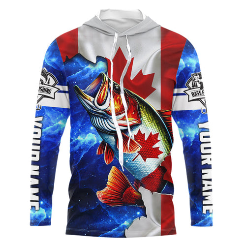Bass Fishing Canadian Flag patriotic UV protection Custom name long sleeves shirt NQS9309