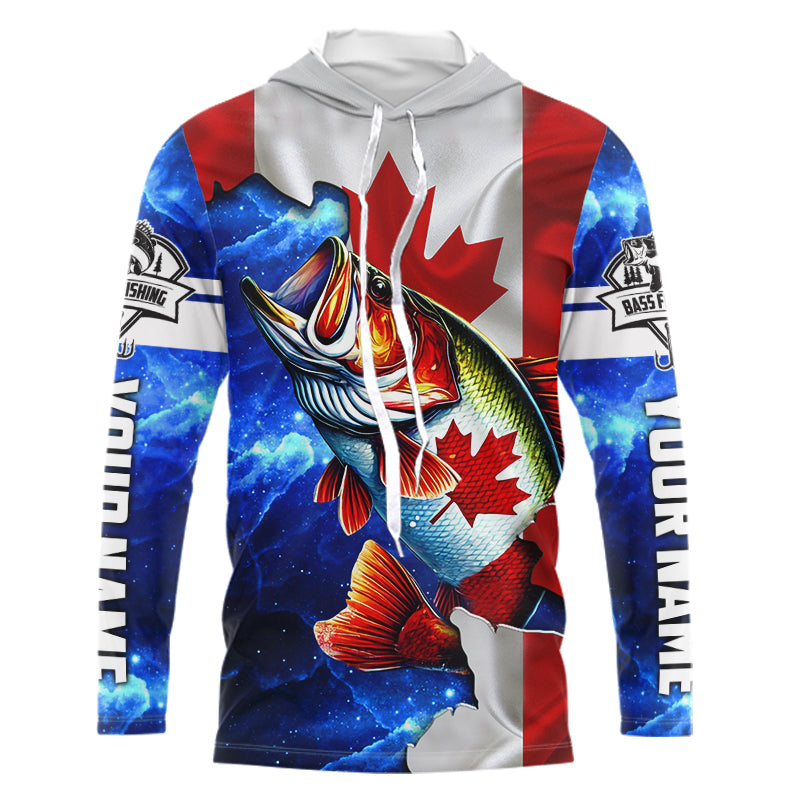 Bass Fishing Canadian Flag patriotic UV protection Custom name long sleeves shirt NQS9309
