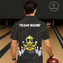 Load image into Gallery viewer, Black and Gold Funny Bee Bowling Hawaiian Shirt Custom Team Bowling Button-up shirt, Gift For Bowlers NQS11582