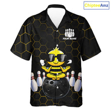 Load image into Gallery viewer, Black and Gold Funny Bee Bowling Hawaiian Shirt Custom Team Bowling Button-up shirt, Gift For Bowlers NQS11582