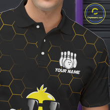 Load image into Gallery viewer, Black and Gold Funny Bee Bowling Shirts for Men Custom Team Bowling Jerseys, Gift For Bowlers NQS11582