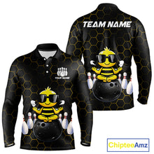 Load image into Gallery viewer, Black and Gold Funny Bee Bowling Shirts for Men Custom Team Bowling Jerseys, Gift For Bowlers NQS11582