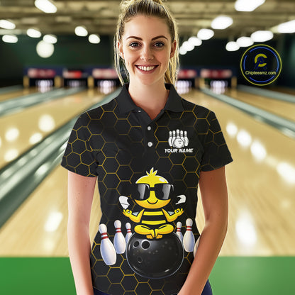 Black and Gold Funny Bee Bowling Shirts for Women Custom Team Bowling Jerseys, Gift For Bowlers NQS11582