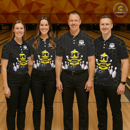 Black and Gold Funny Bee Bowling Shirts for Women Custom Team Bowling Jerseys, Gift For Bowlers NQS11582
