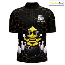 Load image into Gallery viewer, Black and Gold Funny Bee Bowling Shirts for Men Custom Team Bowling Jerseys, Gift For Bowlers NQS11582
