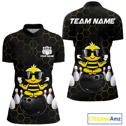 Black and Gold Funny Bee Bowling Shirts for Women Custom Team Bowling Jerseys, Gift For Bowlers NQS11582