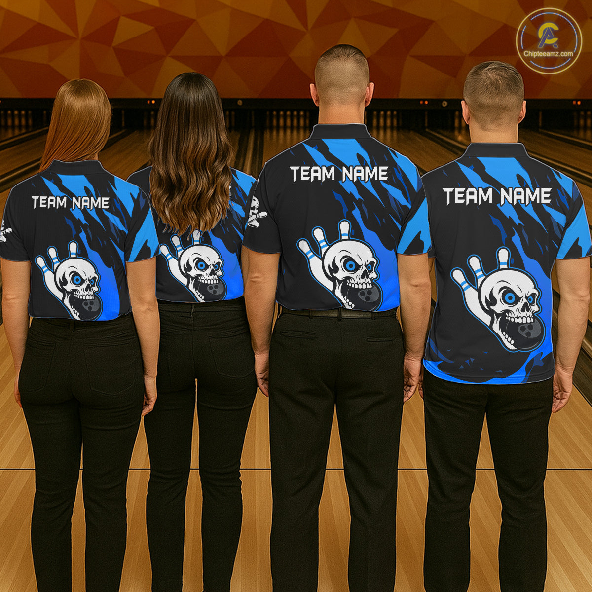 Black and Blue Skull Bowling Shirts for Men Custom Team bowling jersey, gift for bowlers NQS11708