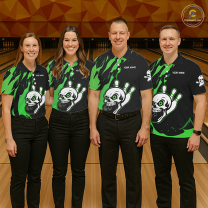 Black and Green Skull Bowling Shirts for Women Custom Team bowling jersey, gift for bowlers NQS11709