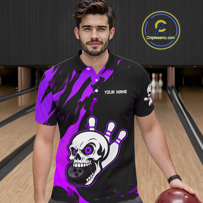 Black and Purple Skull Bowling Shirts for Men Custom Team bowling jersey, gift for bowlers NQS11710