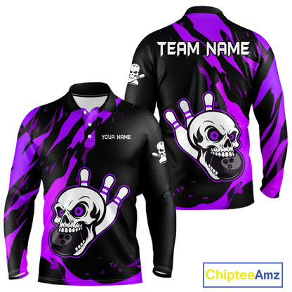 Black and Purple Skull Bowling Shirts for Men Custom Team bowling jersey, gift for bowlers NQS11710
