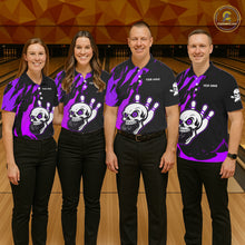 Load image into Gallery viewer, Black and Purple Skull Bowling Shirts for Men Custom Team bowling jersey, gift for bowlers NQS11710