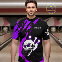 Load image into Gallery viewer, Black and Purple Skull Bowling Shirts for Men Custom Team bowling jersey, gift for bowlers NQS11710