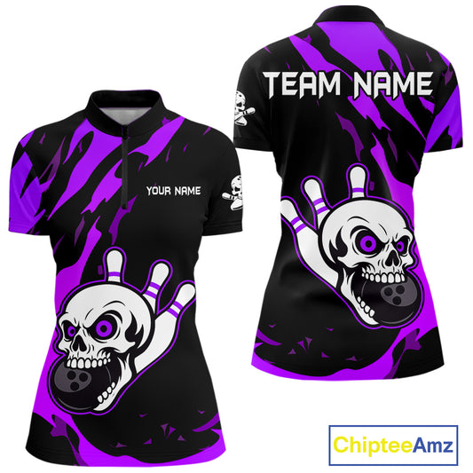 Black and Purple Skull Bowling Shirts for Women Custom Team bowling jersey, gift for bowlers NQS11710