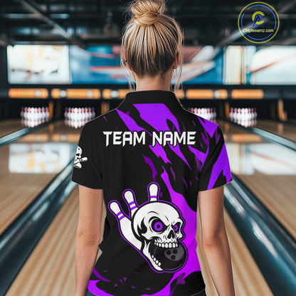 Black and Purple Skull Bowling Shirts for Women Custom Team bowling jersey, gift for bowlers NQS11710
